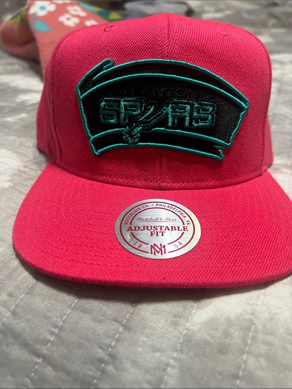 Bright Pink Snapback Hat with Teal Patch - Adjustable Fit